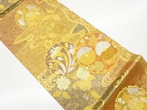 雪輪に草花・流水模様織出し袋帯